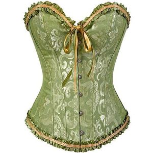 SHYMMUO Korsettop voor dames, satijnen bodyshaper met bloemenbaleinen, bustier, sexy taille, push-up shapewear, lingerie.., Groen, M