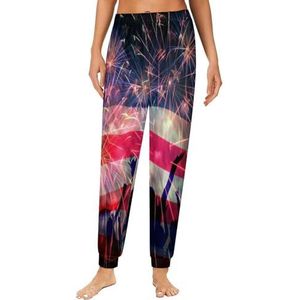 4 juli Amerikaanse vlag vuurwerk dames pyjama lounge broek elastische tailleband nachtkleding bodems print