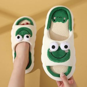 BDWMZKX Slippers Home Cotton And Linen Sandals Four Seasons Indoor Cute Cartoon Frog Cow Linen Slippers-frog Style-38 39 Fits 37-38 Feet