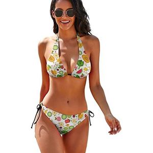 Vegan 2-delige bikiniset voor dames, driehoekige badmode, halterstring, badpakken met strikje, maat L