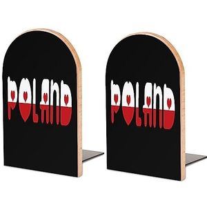 Polen Vlag Art Print Grote Boekensteunen Houten Boek Stand Non-Skid Boek Houder Leuke Boek Organizer voor Planken