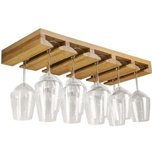 SAYEYBU Bamboo Wine Glass Holder, Hanging Stemware Display Rack, Under Cabinet Mounted Wine Glass Drying Storage Hanger Organizer Rack for Home, Kitchen, Dining Room Bar,5 rows