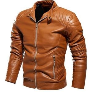 Leren herfst- en winterjas for heren Cool leren jack met rits Leisure Edition Leren jack met rits Retro slank leren bikerjack Street Trend leren jack Geschikt for zakelijk en feest(Khaki_M)
