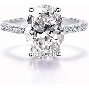 nrhnrhh Echte 925 sterling zilveren vonken 9 * 13mm ovaal gesneden hoge koolstof diamant bruiloft verlovingsringen for vrouwen fijne sieraden cadeau (Color : Silver, Size : 6 UK)