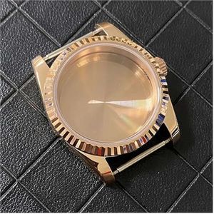 BAMMY 39 mm horlogekast compatibel for NH35 NH36 uurwerk saffierglas massief/transparante onderkant rosé gouden kast met/geen vergrootglas (Size : 15)