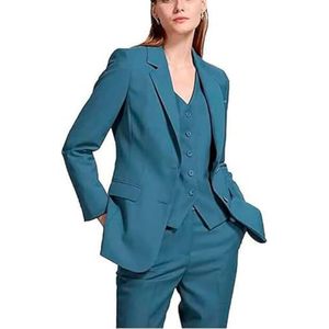 Vrouwen 3-delig pak piek revers broekpak zakelijke casual outfits bruiloft zakelijke formele kantoor dame outfits, Donkerblauw, XL