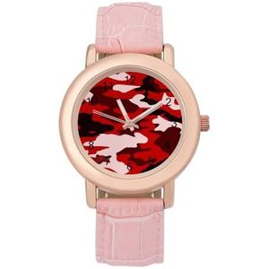 Rood Zwart Camouflage Horloges Voor Vrouwen Mode Sport Horloge Vrouwen Lederen Horloge