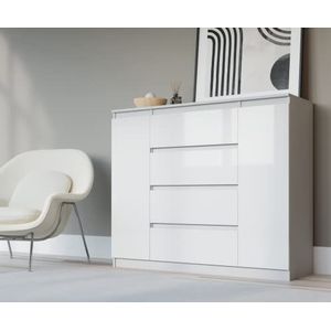 Eliving Demi 2D4S commode 140 cm in wit en wit in hoogglans - modern dressoir met veel opbergruimte voor je woonkamer - 120 x 101 x 39 cm (b x h x d)