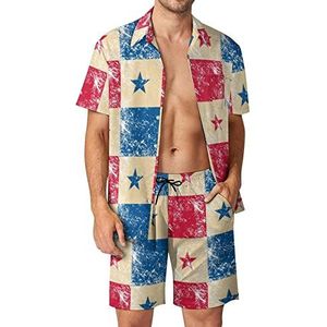 Panama Retro Vlag Mannen Hawaiiaanse Bijpassende Set 2-delige Outfits Button Down Shirts En Shorts Voor Strand Vakantie