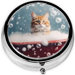Ronde pillendoos 3 compartimenten pillendoosje voor portemonnee en zak kleine pillenorganizer kat in sneeuw badkuip reizen pillendoos draagbare olie opbergdoos metalen geneeskunde vitamine organizer