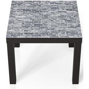 DEQORI Glazen tafel | zwart klein 55x55 cm | motief grijze baksteentexturen | opvallende bijzettafel van glas | hoogglans salontafel voor de woonkamer | moderne bank tafel met design