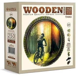 WOODEN.CITY Houten puzzel - fiets in het bos 250 stukjes - unieke en ongewone puzzel met stukjes in de vorm van een dier - stimulerende houten mozaïekpuzzel voor volwassenen