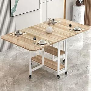 Opklapbare Eettafel, Ruimtebesparende Eettafel, Oprolbare Klaptafel Met Open Planken En 6 Wielen For Een Kleine Restaurantkeuken (Color : Light walnut, Size : 100x60x75CM)