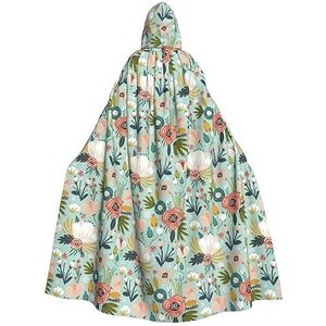 Bxzpzplj Mystieke mantel met capuchon met bloemenprint voor mannen en vrouwen, Halloween, cosplay en carnaval, 185 cm