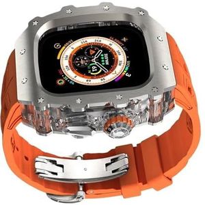 INSTR Titanium horlogekast band Mod Kit voor Apple Watch Ultra2 Ultra 49 mm, fluorrubber band Cover Set voor Iwatch Series9 8 7 6 45 mm 44 mm (Color : Orange, Size : 49mm for ultra2 ultra)