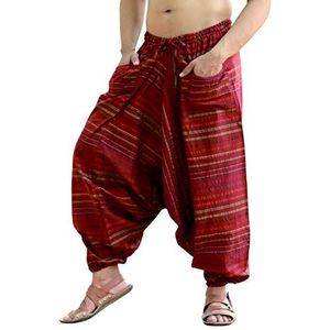 Sarjana Handicrafts Indiase etnische katoenen harem genie broek voor heren, gestreepte yogabroek, Kastanjebruin, XL/one size