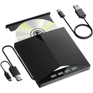 Externe CD DVD-drive Draagbare 7-in-1 USB 3.0 CD-ROM-speler Brander CD/DVD-lezer en -schrijver met 4 USB-poorten TF/SD-kaartsleuf