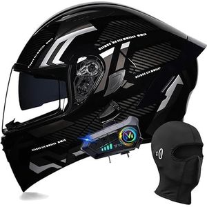 Modulaire Bluetooth-motorhelm, integraalhelm met opklapbaar dubbel vizier, met dubbele luidspreker en microfoon, DOT/ECE-goedgekeurd, voor volwassenen, mannen en vrouwen, maat M~XXL H,XL=61-62cm