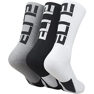 Elite Basketbalsokken, gewatteerde atletische sport crew sokken voor mannen jongen vrouwen meisje, Zwart/Wit/Grijs - Elite Crew Sokken (3 paar), Medium