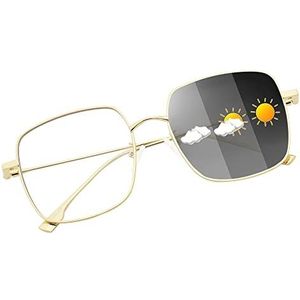 JM Blauw Licht Blokkerende Gaming Bril Vierkante UV400 Bescherming Metalen Optische Computer Brillen Anti Glare Oogspanning Mannen Vrouwen, Gouden frame/fotochromisch (helder in grijs), Large