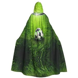 FRGMNT Groen gras voetbal print unisex volledige lengte capuchon mantel feestmantel, perfect voor carnaval carnaval cosplay