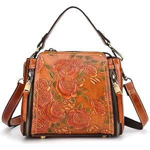 Karoukee Vintage schoudertas voor dames, leren crossbody-tas met reliëfpatroon, modieuze designerhandtas voor dames, Oranje, Small