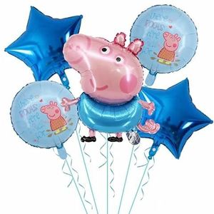 Verjaardag Versiering voor Kinderen - Decoratie voor kinderfeestje - Birthday/Party Decoration Set - Geroge Pig (Peppa Pig Theme)-(folie ballonnen set)