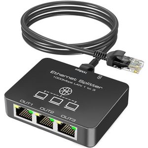 KiWiBiRD Ethernet splitter switch RJ45, Lan 1000Mbps internet Gigabit network verdeler adapter 1 tot 3-poorts voor Cat 8 7 6 5e 5, compatibel met TV Box Gaming PC Computer PS5 PS4 Router Laptop Xbox