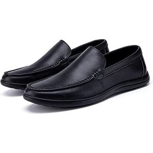 Heren Loafers Schoenen Ronde Neus Mocassins Eenvoudig Leer Flexibel Platte Hak Lichtgewicht Wandelschoenen Instappers(Black,44 EU)