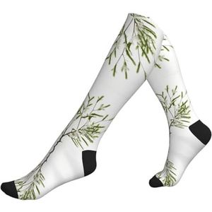 KoNsev Witte Natuurlijke Plant Groene Twig Compressie Sokken Mannen Vrouwen, Compressie Kous Verpleegkundige Sokken Voor Oedeem Reizen Zwangerschap, 2 Zwart-2, Eén Maat