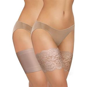 sesto senso 2 paar dijbanden, kant en glad, dijbescherming, elastisch, antislip, siliconen band, 2 stuks - Nude Beige, L