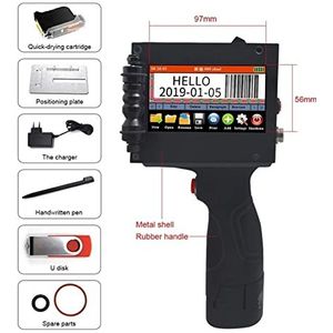 Draagbare Printer, Handheld-inkjetprinter 12 talen 12.7mm Qr Bar Batch Code Datum Logo Vervaldatum Label Mobiele Draagbare Thermische printer(3 languages)