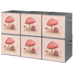 YKUDBN Opvouwbare opbergdoos, beren- en paddenstoelenprint, opvouwbare opbergbakken met handgrepen, duurzame en stijlvolle organizer voor kast, planken, slaapkamer