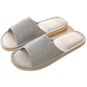 GSJNHY Open teen huisschoenen dames man thuis lente slippers herfst indoor slippers zachte antislip casual schuimzool paar linnen vloerschoenen, 4, 37/38 EU