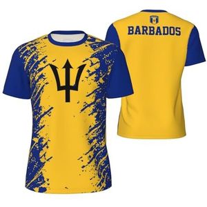 Sport T-Shirt Vintage Barbados Vlag Graan Tees 3D Gedrukt voor Fitness Running Voetbal, Meerkleurig, S