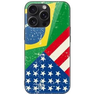 USA Brazilië Amerika vlag glas hard shell ultradunne schokbestendig compatibel met iPhone 15 Series beschermhoes iPhone 15 Pro Max