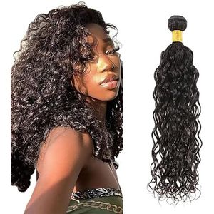 Salharer Water Wave Human Hair Bundles Single Extensions Machine Double Wefts Unprocessed Remy Weave #1B Black Color for Woman 28 Inch