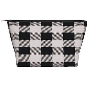 OPSREY Monochrome geruite print make-up tas cosmetische tas draagbare waterdichte rits toilettas voor vrouwen reizen, zwart, één maat, Zwart, Eén maat