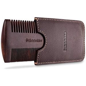 Störtebekker® Premium baardkam van hout met handgemaakte lederen hoes - Perfect cadeau-idee - Brengt elke baard in vorm dankzij dubbelzijdige vertanding - incl. scheer- en baardgids