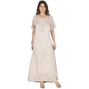 Guru-Shop, Geborduurd+boho+zomerjurk%2C+Indiaans+Hippie+jurk+-+beige+%2F+Design+11, Synthetisch, Size:42, Lange Midi-jurken