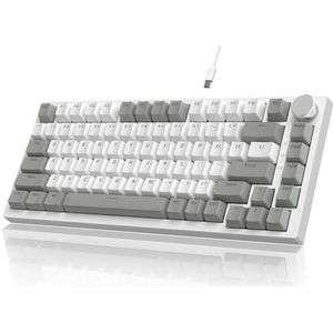 YINDIAO Ajazz AK820 Mechanisch Toetsenbord met Knop,75% ANSI-Indeling,81 Toetsen Bedraad Gamingtoetsenbord,5 Geluidsabsorberend Schuim,Hot-Swappable,Rode Schakelaar,Wit Licht,voor PC,MAC (Grijs&Wit)