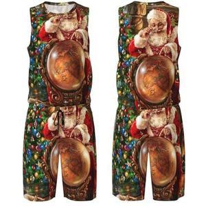 StOlmx Santa Claus Custom Mannen Jeugd Basketbal Jersey Uniform Met Zakken Sportkleding Uniform Gedrukt, Zwart, XXL