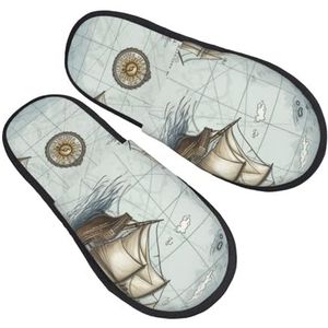 BONDIJ boot kaart print slippers zachte pluche huispantoffels warme instappers gezellige indoor outdoor slippers voor vrouwen, Zwart, one size