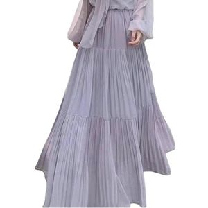 XYNM A-line Skirts Women's Elegant Long Skirt Spring And Summer High Waist Slim Umbrella Chiffon Casual Loose All-match Cake Skirt-light Purple-s