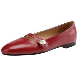 Vrupons Platte vintage damesschoenen met afgeronde teen en zachte zool, rood, 43 EU