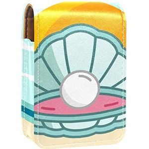 Pearl Shell Lipgloss Houder Lipstick Case Draagbare Mini Lipstick Opbergdoos Reizen Lipstick Organizer Case met Spiegel voor Vrouwen, Meerkleurig, 9.5x2x7 cm/3.7x0.8x2.7 in