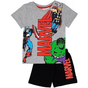 Marvel jongens grijs/zwarte pyjama | Kids Thor Iron Man Hulk Captain America Superheld T-Shirt Shorts Pjs Set | Film Comic Books Character Merchandise Gifts