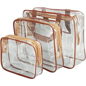 Doorzichtige Cosmetische Tassen, Waterdichte Draagbare PVC Doorzichtige Reistassen 3 Stuks Gemakkelijk Schoon Te Maken voor Lunch voor Sieraden (Bruin)