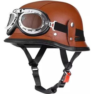 Duitse Stijl Motorfiets Halve Helm, Vintage DOT/ECE Goedgekeurde Open Gezicht Motorfiets Helm Met Verstelbare Snelsluiting Retro Scooter Crash Helm Voor Volwassen Mannen En Vrouwen 5,XXL