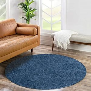carpet city Shaggy hoogpolig tapijt - rond 80 cm - blauw - langpolig woonkamertapijt - effen modern - pluizig zachte tapijten slaapkamer decoratie
